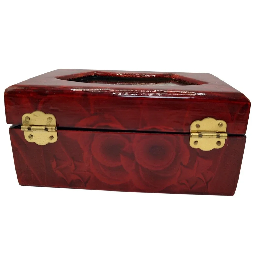 Chinese Jewelry Box Cork Art Lacquer Trinket Box Intricate Red‎ Interior Latch